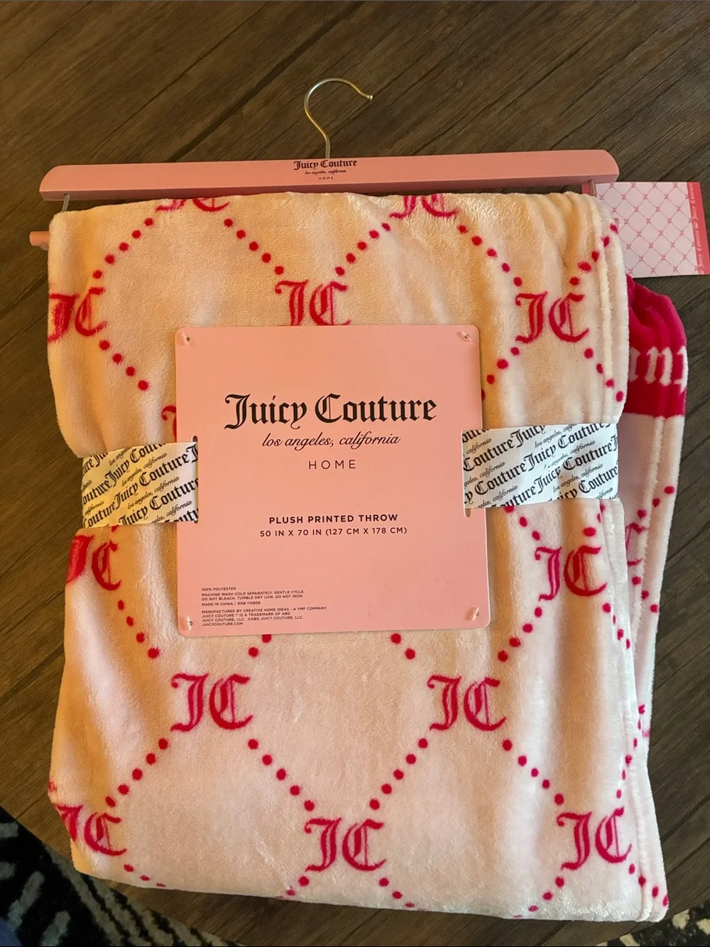Juicy Couture Light Pink & Hot Pink Logo Plush Throw Blanket